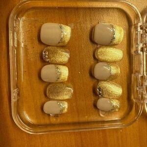 Gold‎ Glitter French Tip Press On Nails Manicure Set of 10